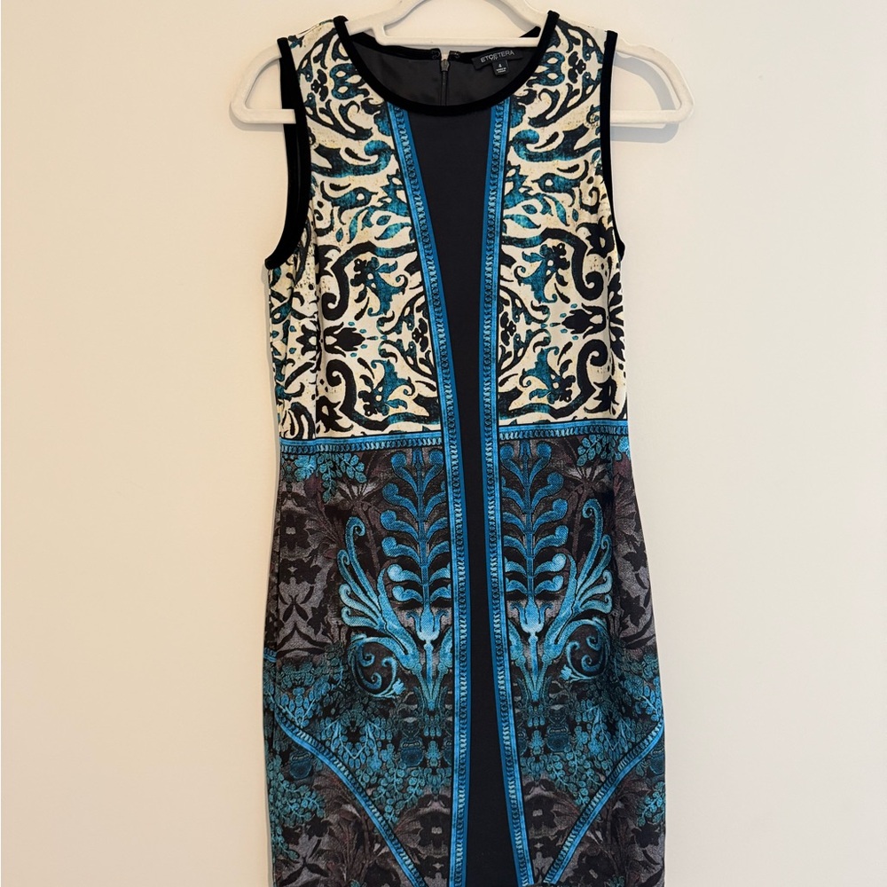 Etcetera Black and Blue Patterned Dress